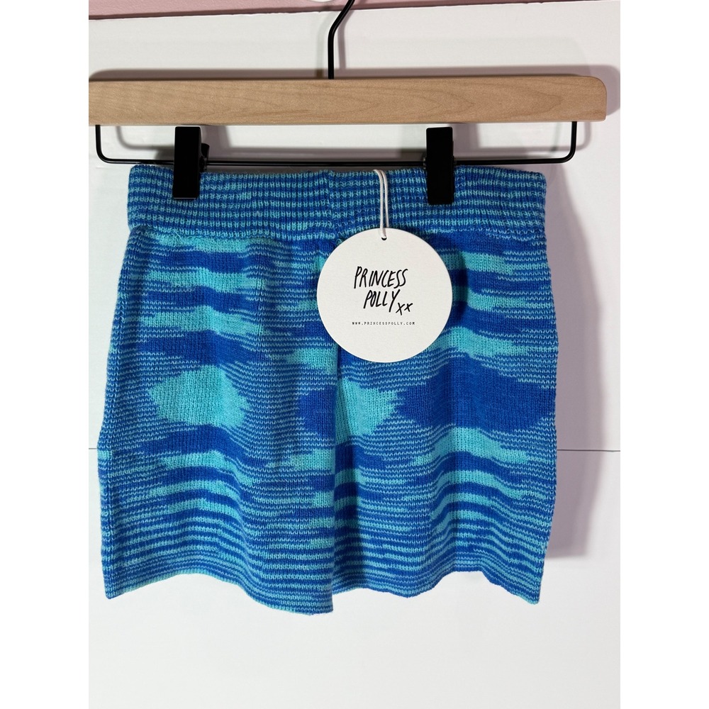 Princess Polly Celina Knit Shorts Blue Space Dye High Waisted US 2 NWT